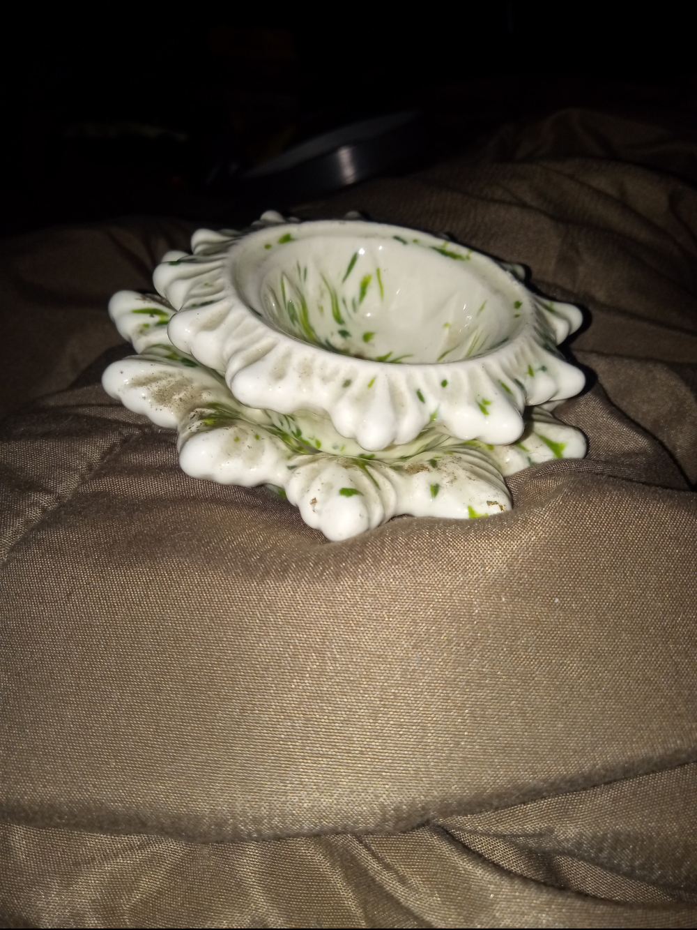 Vintage White and Green Ceramic Decorative Bowl - Home Dining - Picture 2 of 3